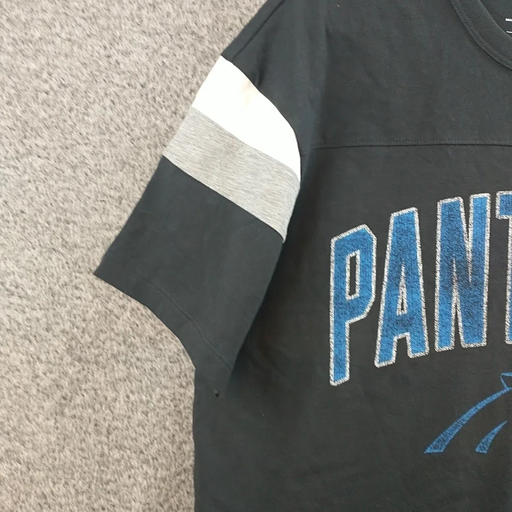 47 Brand Carolina Panthers NFL T-Shirt Mens Medium Black Striped Sleeve NWT